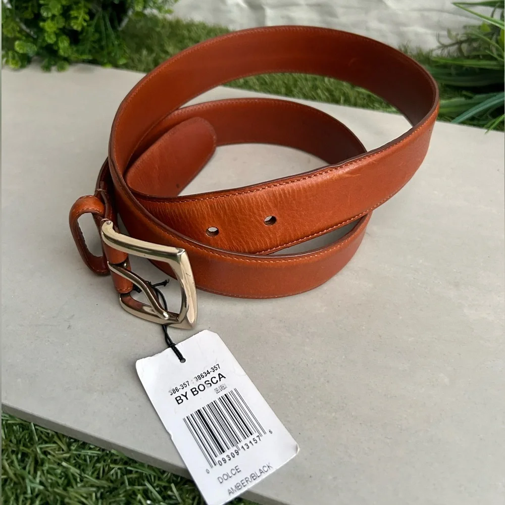 BOSCA DOLCE Leather Belt with silver Buckle like new, men’s size 40